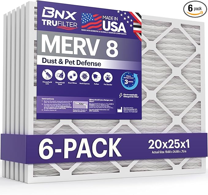 BNX TruFilter 20x25x1 Air Filter MERV 8 by BNX