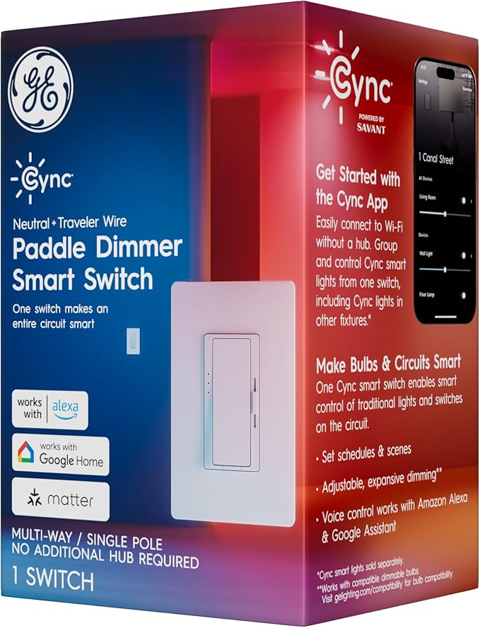 GE Cync Paddle Dimmer Smart Switch, Highly Customizable Dimmer Switch, Works - Image 2