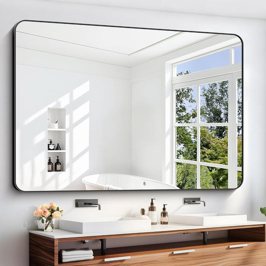 60" x 40"Bathroom Mirror, Matte Black Wall Mirror