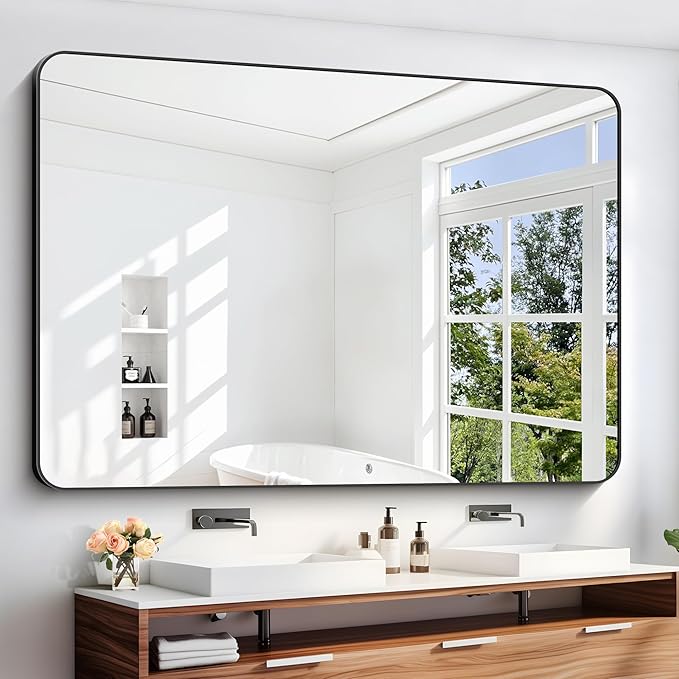 60" x 40"Bathroom Mirror, Matte Black Wall Mirror by DESBING