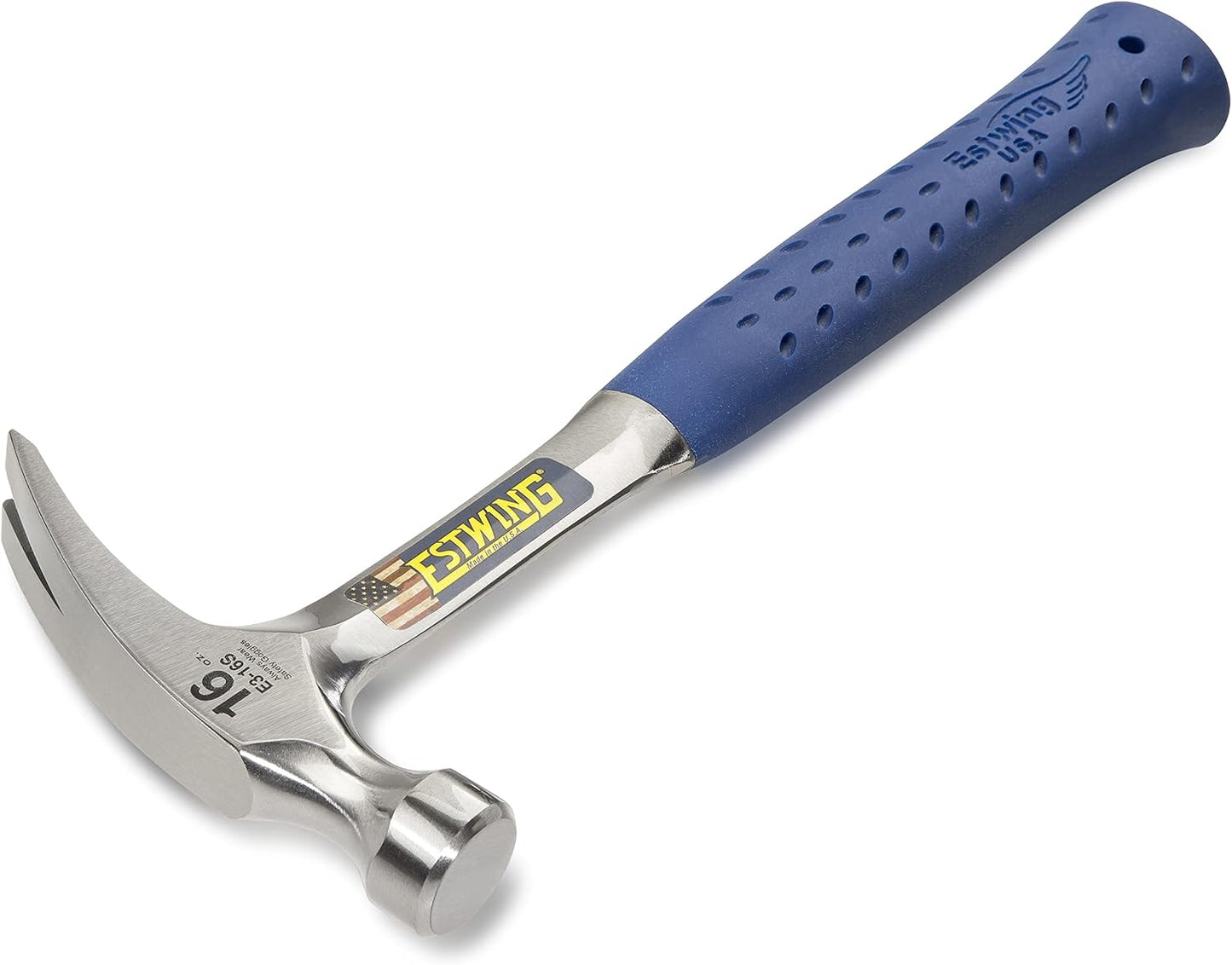 ESTWING Hammer - 16 oz Straight Rip Claw with Smooth Face & Shock Reduction Grip - E3-16S & 3-Piece Pry Bar Set - 5.5", 7.5" & 10" Nail Pullers with Wide, Thin Blades