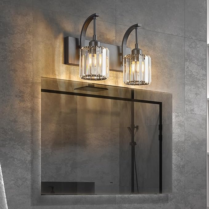 FDPBY Bathroom Crystal Vanity Lights 2-Light Black Wall Lamp Modern Crystal - Image 3