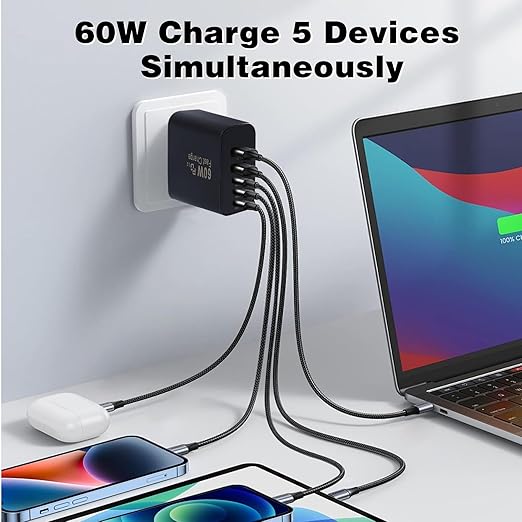 USB C Super Fasr Charger Block, 60W 5Port iPhone Charger Fast Charging - Image 4