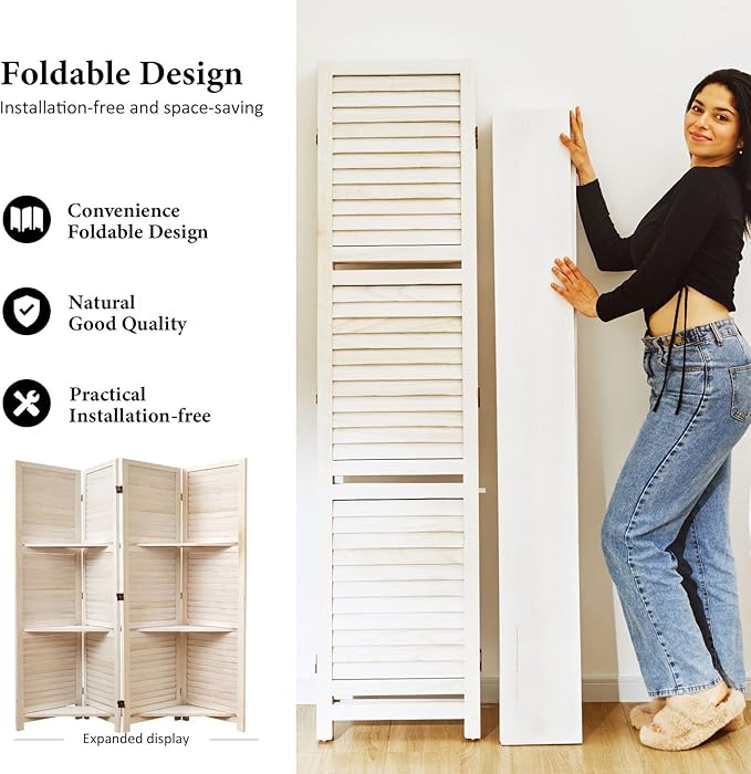 Partition Room Dividers, Folding Wood Privacy Screen - Image 3