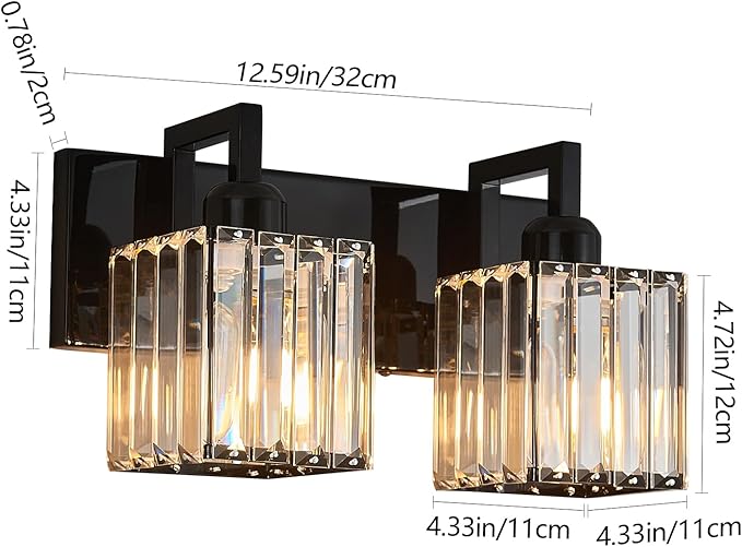 FDPBY Modern Bathroom Vanity Light 2-Lights Plating Black Vanity Light Crystal - Image 5