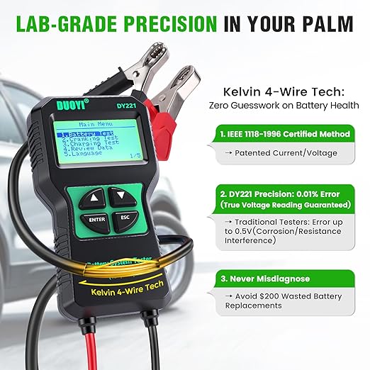 DUOYI DY221 Car Battery Tester, 12V 24V Digital Automotive Alternator Meter - Image 6