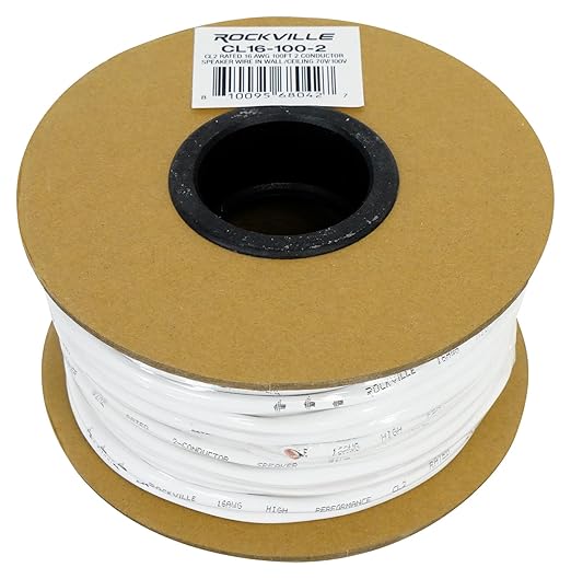 Rockville CL16-100-2 CL2 Rated 16 AWG 100' Speaker Wire, In-Wall and Ceiling Use by Rockville
