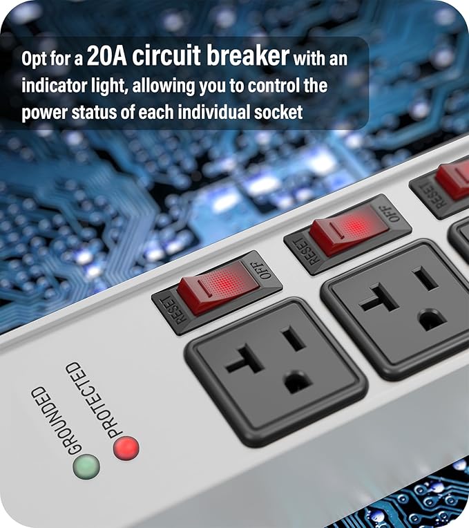 CCCEI Heavy Duty Surge Protector Power Strip 20 Amp Individual Switches. 6FT 12 - Image 4