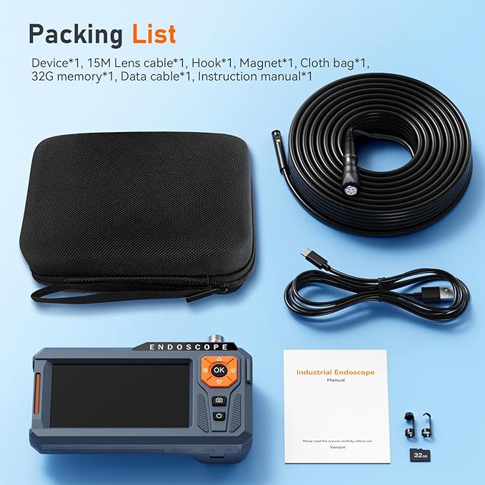 50FT Triple Lens 5" IPS Borescope Inspection Camera, Ginocaco 1080P Digital - Image 7