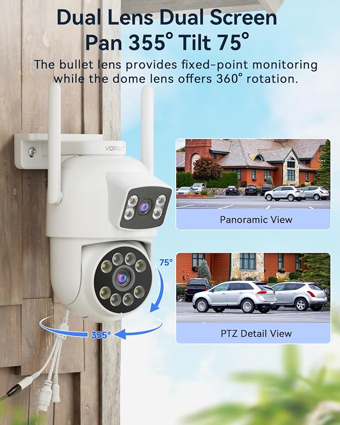 VORGUT Security Camera Outdoor Wireless, Dual Lens 2K 355° PTZ Home Security - Image 2