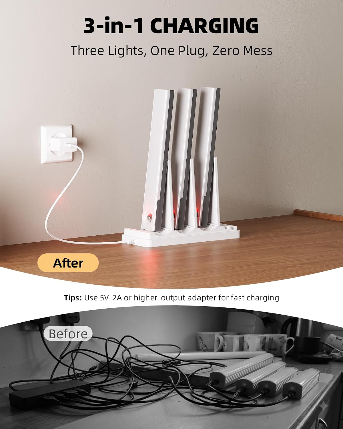 EZVALO 6-Pack Under Cabinet Lighting with Charging Station, 2000mAh Rechargeable Wireless Motion Sensor Lights, 3 Color Temps, Dimmable, Timer, Magnetic, with Remote Control for Kitchen, Closet, Stair