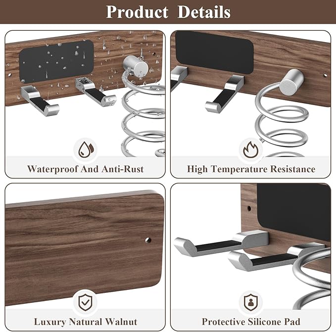 Tindbea Hair Dryer Holder Curling Iron Holder, Blow Dryer Holder Wall Mount - Image 4