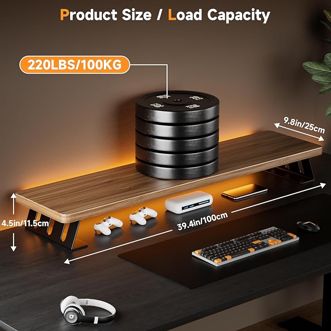 NestNeat Dual Monitor Stand Riser, 39 Inch Large Wood Monitor Stands - Image 3