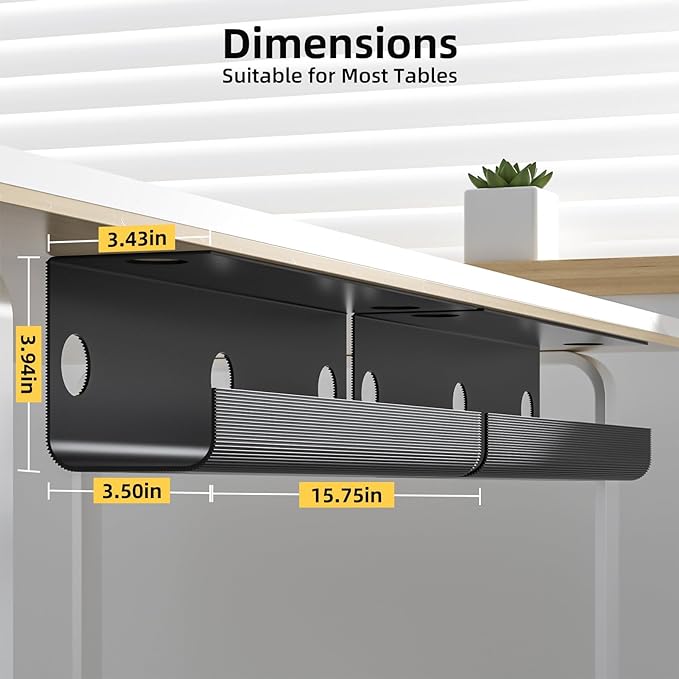 Yecaye 2 Pack Cable Management Under Desk, 31.5 in Under Desk Cable Management - Image 2