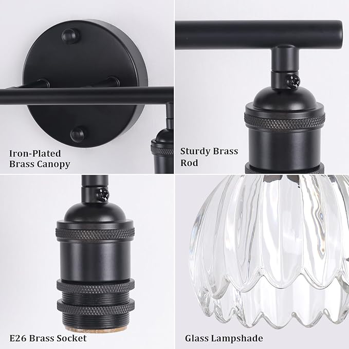 Shenmoyl Bathroom Light Fixtures, 2-Light Black Vanity Wall Light Over Mirror - Image 7