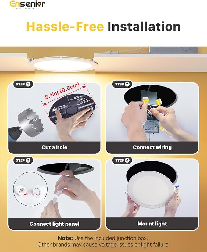 Ensenior 12 Pack 8 Inch LED Recessed Ceiling Light, 2700K-5000K 5CCT, 1600LM - Image 6