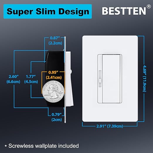 BESTTEN 10 Pack Super Slim Digital Dimmer Light Switch, Quiet Rocker, Max 300W - Image 4