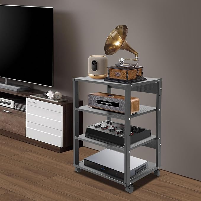 5-Tier AV Media Stand with Universal Wheels, Center Stereo Components Storage - Image 2