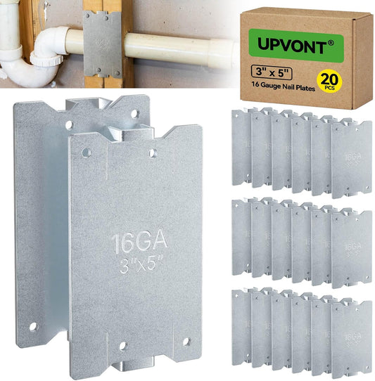 3" x 5" Nail Plates for Wood Studs, 16 Gauge Nail Plates Electrical for Studs or Double 2X Studs, NOT THE Cheap Thin Ones, Code-Compliant Galvanized Nail Guards (20 PCS)