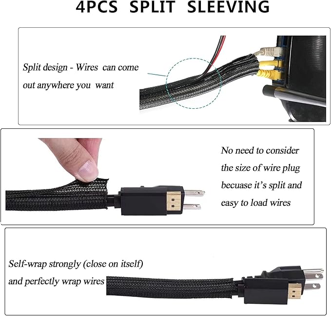 Cord Management Organizer Kit 4 Cable Sleeve split - Image 4