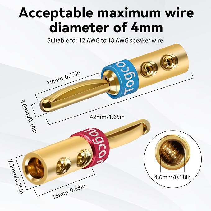 4mm Speaker Banana Plugs, 24K Gold Plated Banana Speaker Wire Banana Plugs - Image 4
