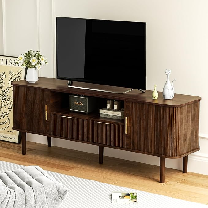 DAMCROP 62.4 Inch Fluted TV Stand, Modern Media Console Table by DamcropFurniture