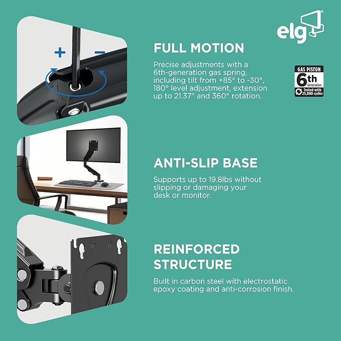 ELG Full Motion Swivel Single Monitor Desk Mount Stand: Empower Your Workspace - Image 3