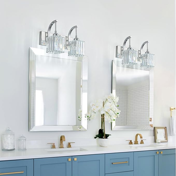 FDPBY Crystal Vanity Lights 2-Light Chrome Wall Lamp Modern Crystal Bathroom - Image 3