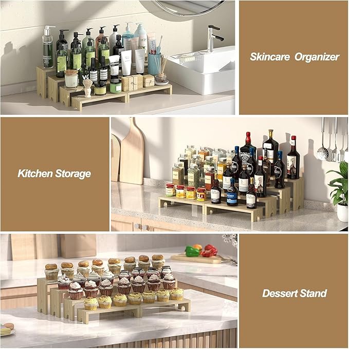 4 Set Large Wooden Tiered Riser Display Stands - Image 6