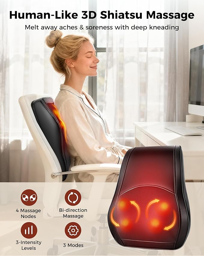Neck Massager with Heat, Shiatsu Back and Neck Massagers, 3D Deep Tissue - Image 3