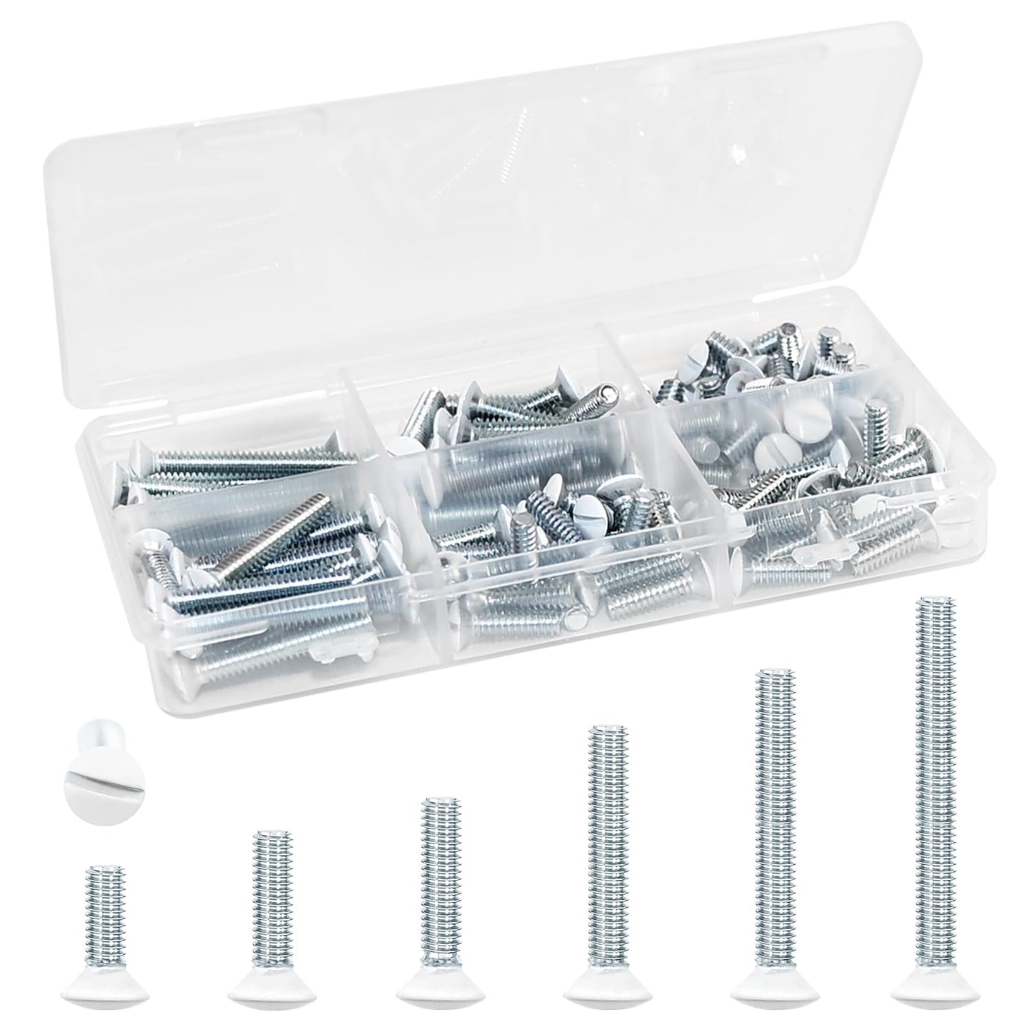 130 Pack White Outlet Screws 6-32 Thread, Wall Plate Screws for Electrical Cover Panel and Switch Plate, Includes Long Outlet Screws in 6 Sizes (3/8", 9/16", 3/4", 1", 1/2", 1-1/4") (White)