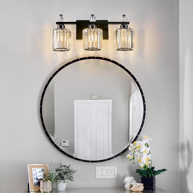 FDPBY Bathroom Vanity Lights 3-Light Plating Black Modern Crystal Vanity Light - Image 7