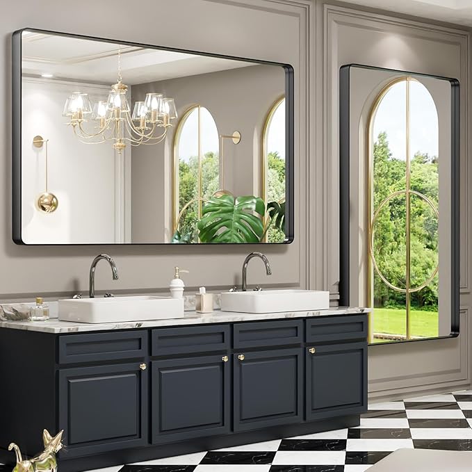 LOAAO 60X30 Inch Black Metal Framed Bathroom Mirror - Image 3