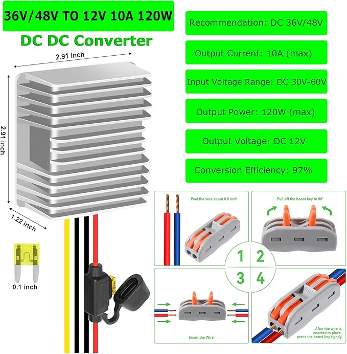 EAGWELL 48V to 12V Converter 10A 120W Golf Cart 48V 36V to 12V Converter - Image 2