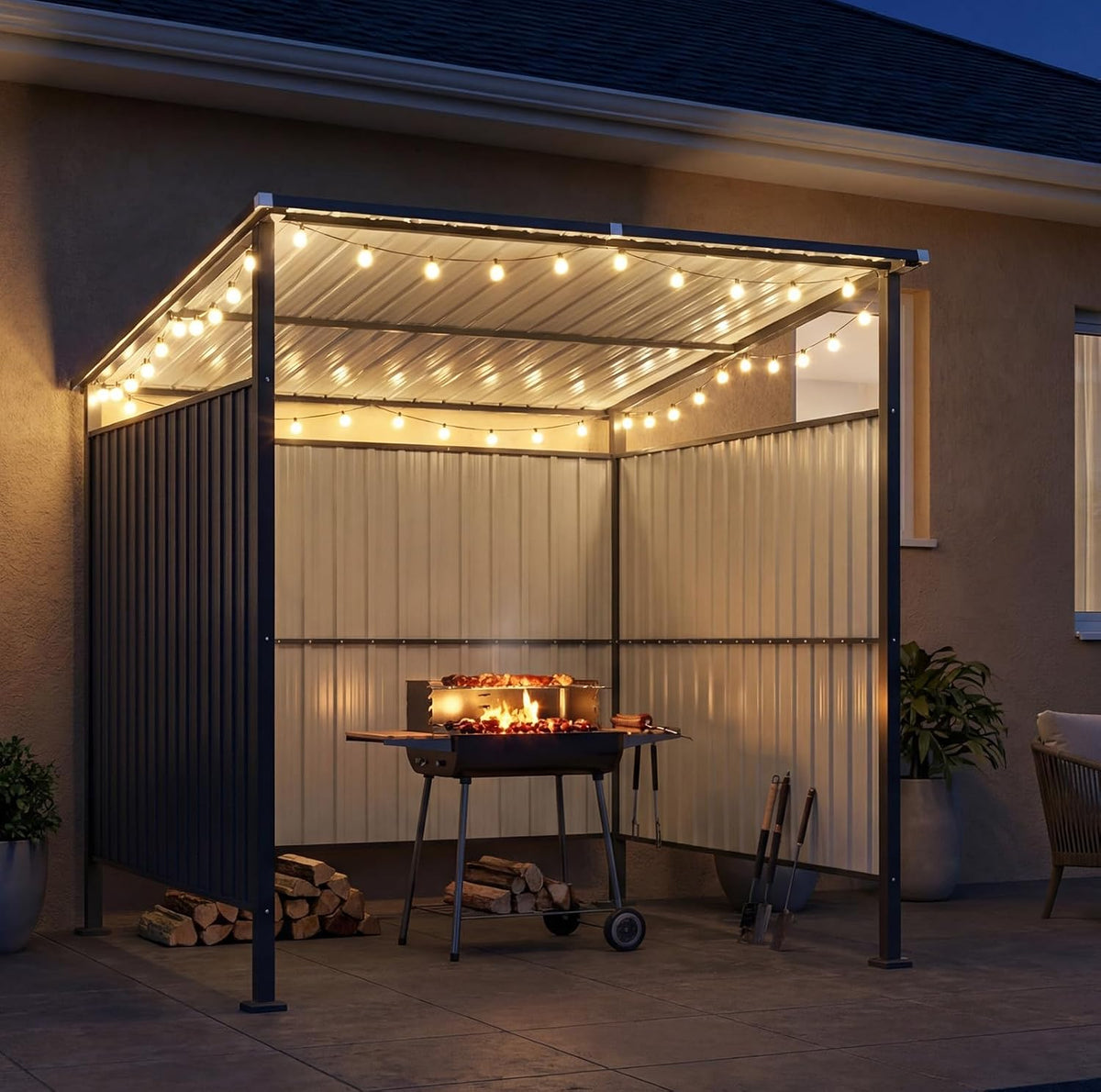 aoxun 6x6ft outdoor shed grill shed, grill gazebo, close-up detail