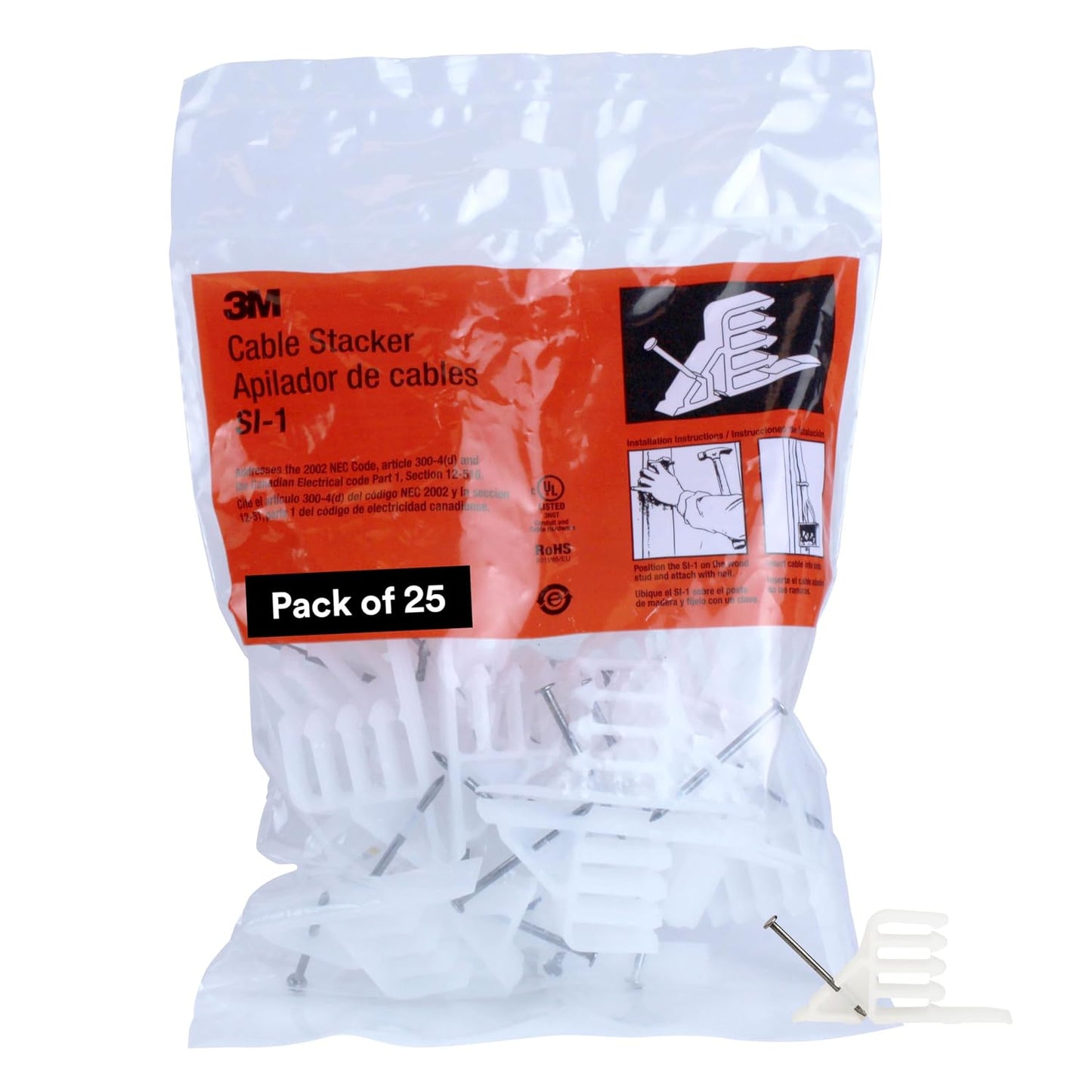 3M Cable Stacker SI-1– Multi-Cable, RoHS 2011/65/EU Compliant, Bag of 25 | Electrical Wire Organizer and Spacer for General Use, Wire Stacker, Routes Cables in an Organized Way, Easy Installation