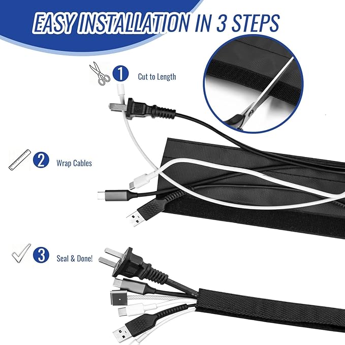 Flauzmann 3/4" - 6.6FT Hook and Loop Cable Sleeve, Dog Cat Cord Protector - Image 5