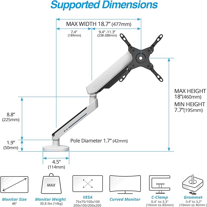 AVLT Single 27”-45” RGB Gaming Monitor Arm Desk Mount Built-in 20 Lighting - Image 4