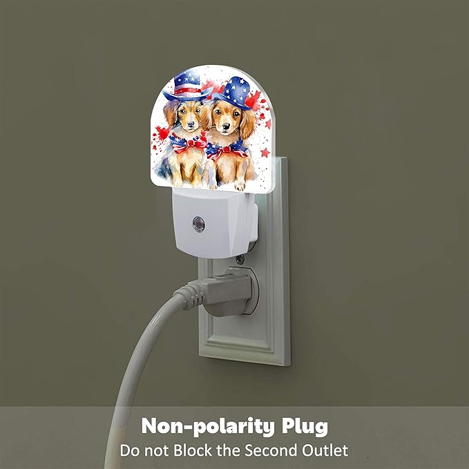 sndheke USA Flag Dog Couple Night Light Plug into Wall, American Patriotic Cute - Image 4