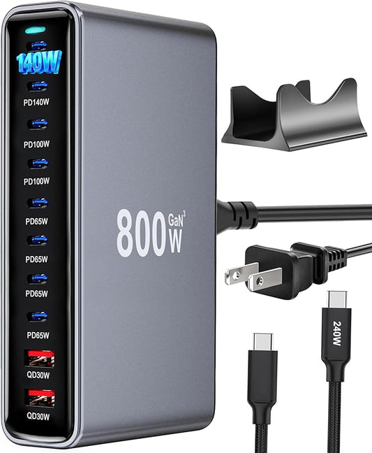 800W USB C Fast Charger Block, Dual PD3.1 140W 10 Port USB Charging Station by Unknown