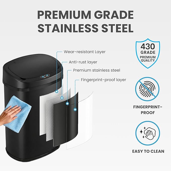 iTouchless 13 Gallon Oval Sensor Trash Can - Image 5