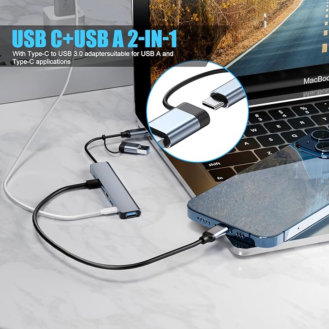 【Upgrade】 USB C/USB Hub, BERLAT Aluminum 7 in 1 USB C & USB Hub - Image 4