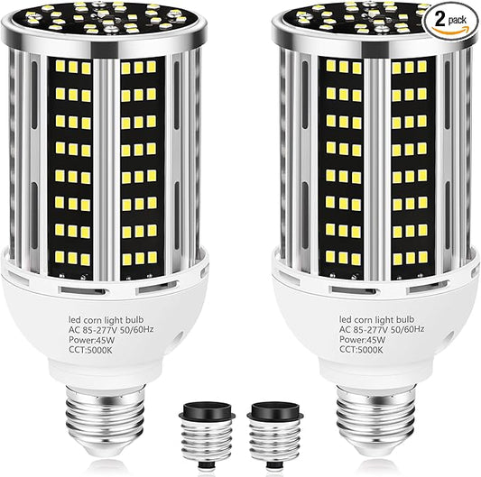 45W LED Corn Light Bulb 2 pack, 400W Equivalent 5000K Commercial Grade Daylight by YANYCN