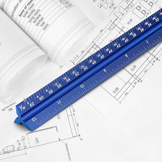 12" Architectural Scale Ruler Aluminum Architect Scale Triangular Scale Ruler - Image 5