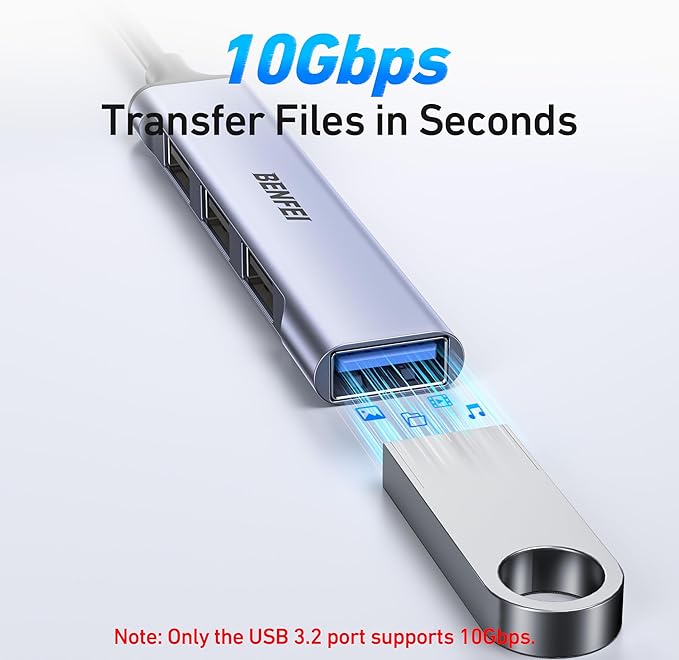 BENFEI 4-Port USB Hub: 1x 10Gbps USB 3.2 + 3X USB 2.0- - Image 3