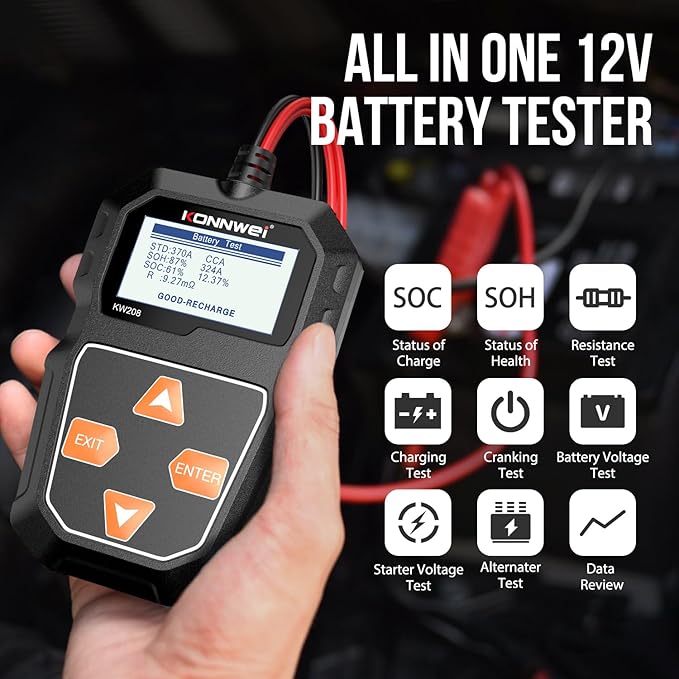KONNWEI KW208 12V Car Battery Tester, Battery Load Tester Automotive 12V - Image 2