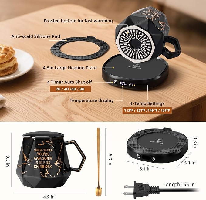 Coffee Mug Warmer & Awesome Mug Set, Smart Heated Electric Coffee Cup Warmer - Image 8