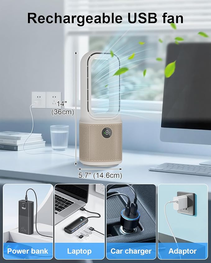 MEIIS Desk Fan, Small Quiet Bladeless Fan - Image 7