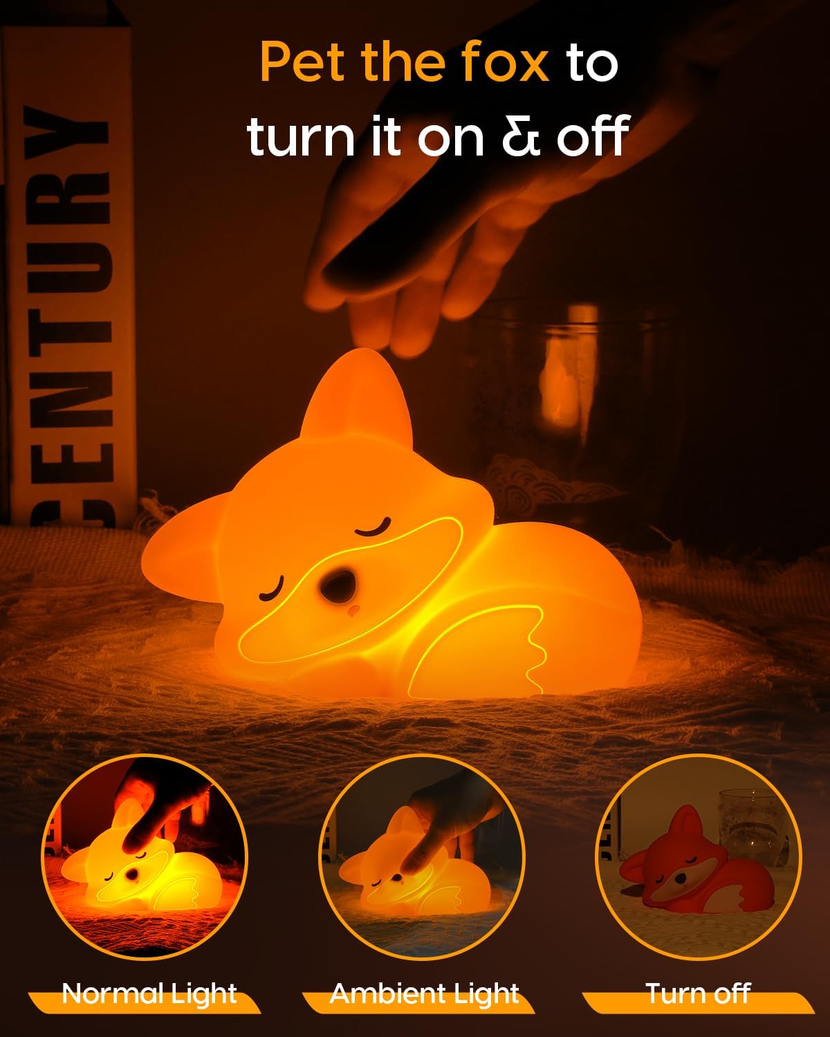 Amaredom Fox Night Light, Cute Fox Lamp, Silicone Dimmable Nursery Nightlight, Rechargeable LED Bedside Lamp with 20 Minutes Timer & Tap Control for Bedrooms, Living Room
