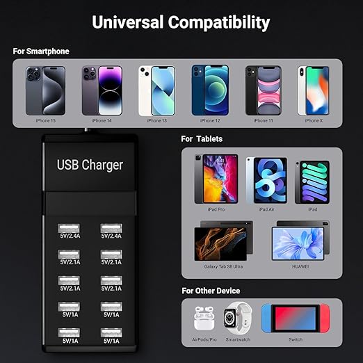 USB Charging Station 50w10A 10-Port Charger, Compatible - Image 6